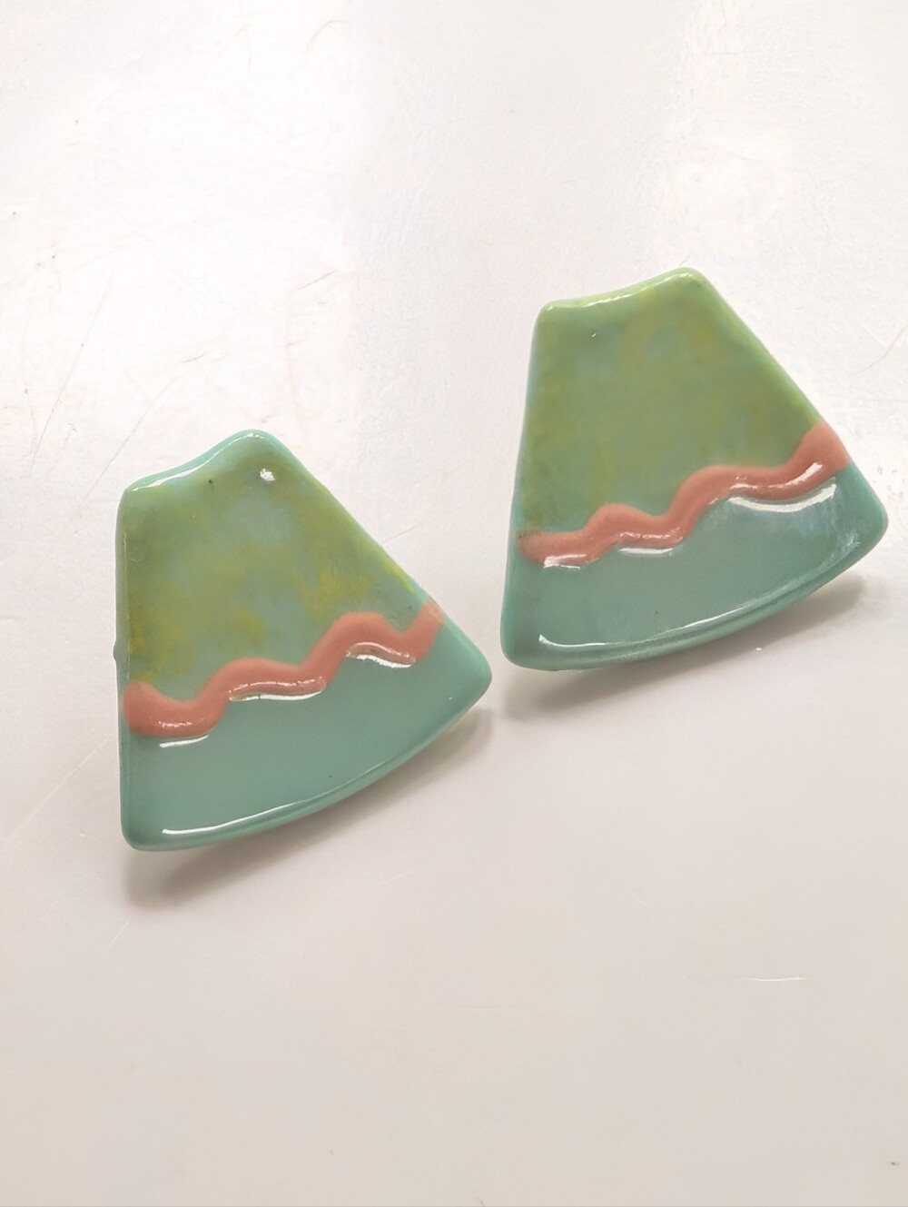 Vintage Ceramic Colorblock Pastel Stripe Easter Classic Retro Post Earrings